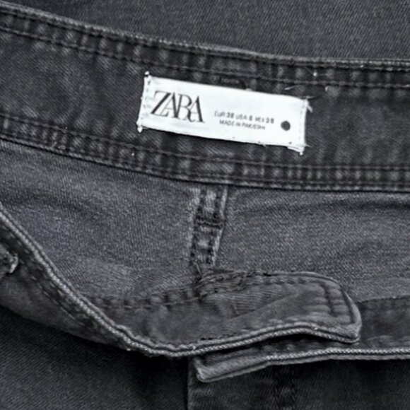 Zara High Rise Wide Leg Raw Hem Charcoal Denim Jeans Black Size 6 - Picture 3 of 11